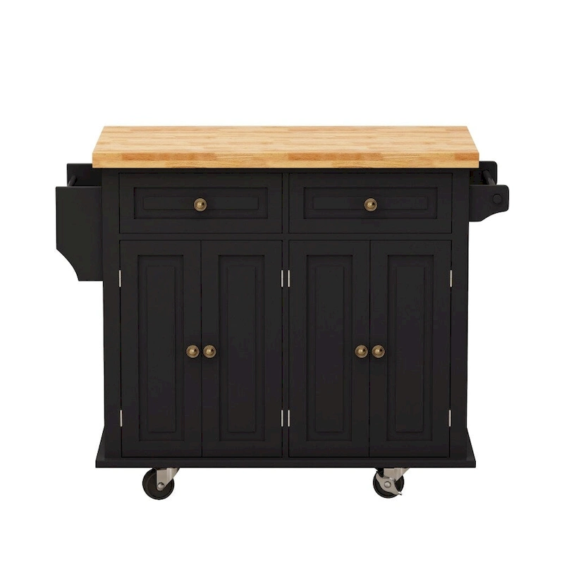 43.31 in. Kitchen Island Cart with 2 Cabinets and Spice Rack