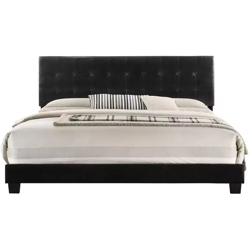 Passion Furniture Caldwell Faux Leather Button Tufted King Panel Bed