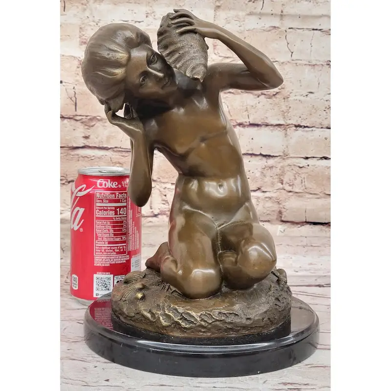 Young Girl Holding A Conch Shell - Bronze Sculpture Figure On Marble Base By Carpeaux