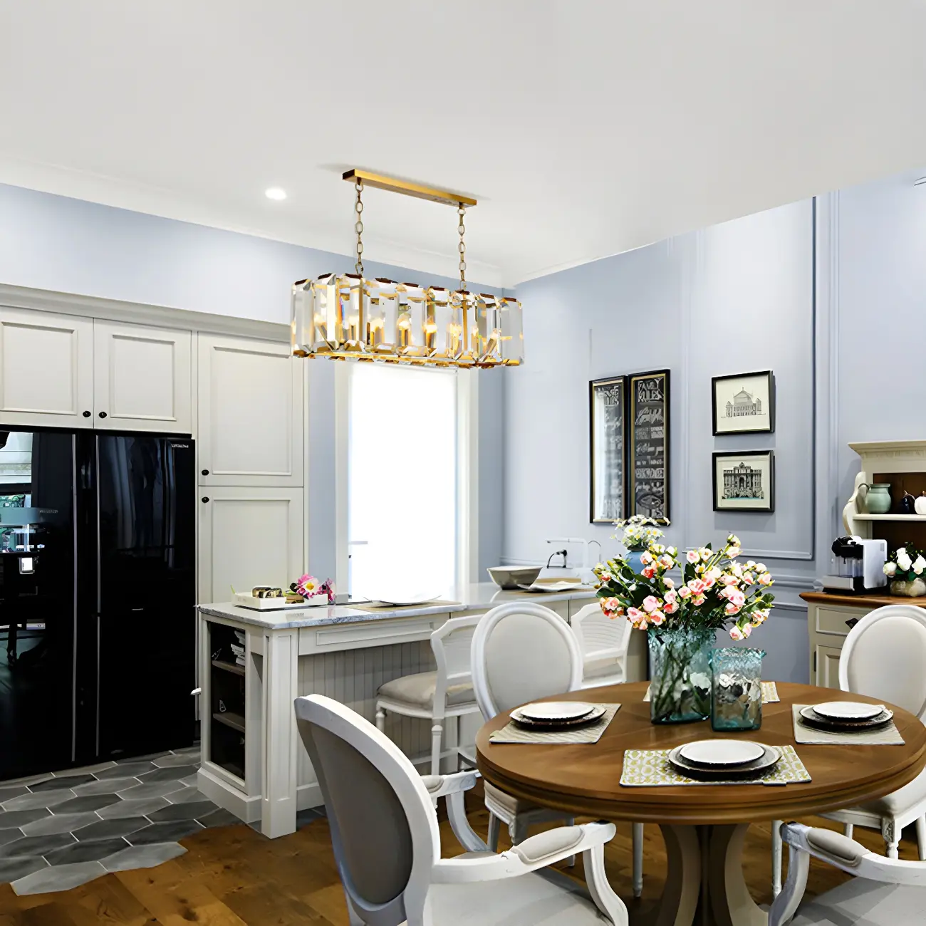 Modern Crystal Island Chandelier in Black and Gold