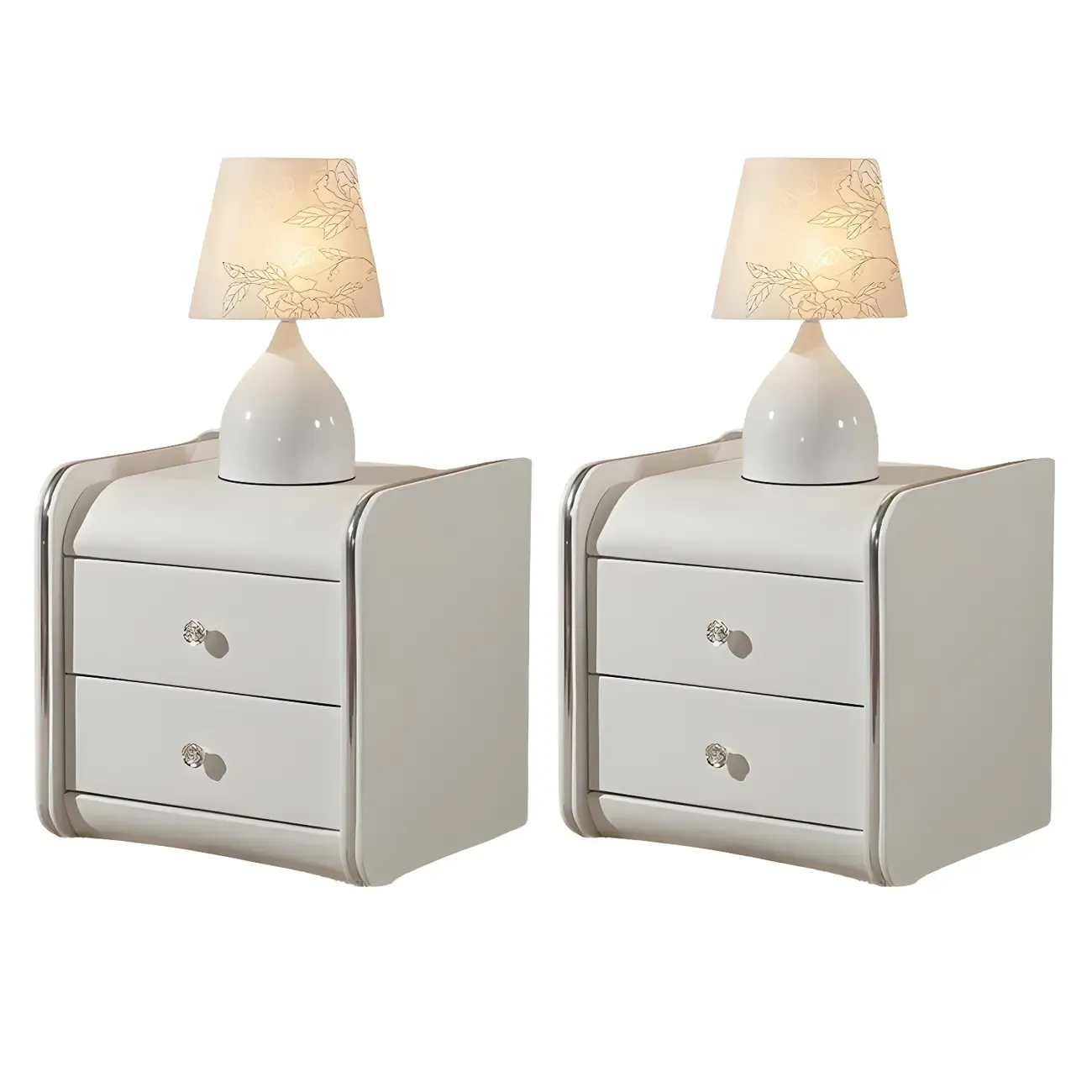 Luxurious Glossy Leather Wooden 2 Drawer Black Nightstand