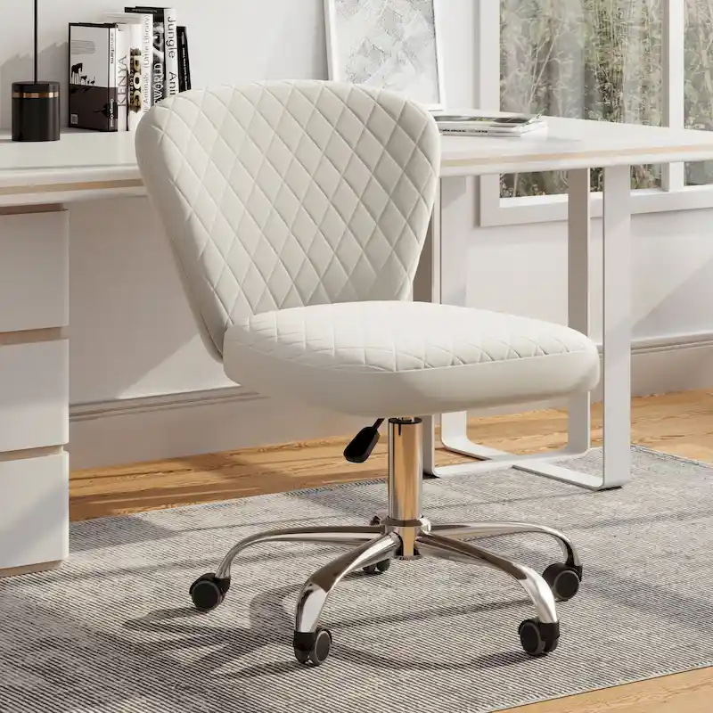 Blue/Grey/Pink/Beige Velvet Armless Swivel Office Chair, 1-Person