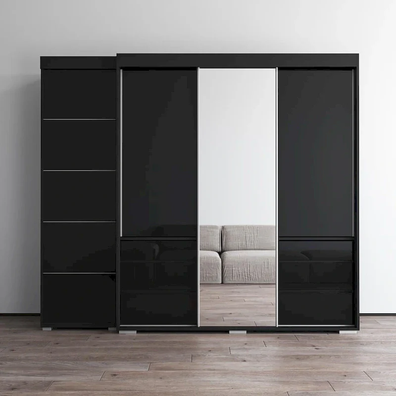 Black / Grey / White Contemporary Wardrobe with Mirror and Glass Fronts