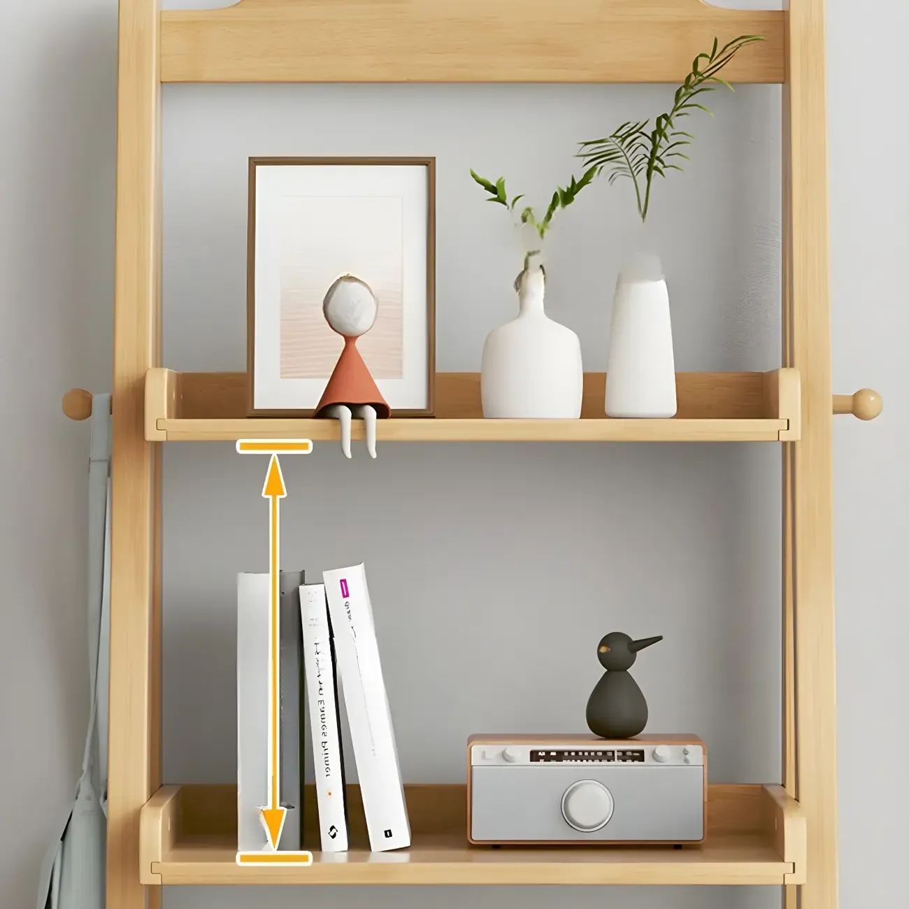 3-Tier Nut-Brown Wood Ladder Open Bookcase with Drawers