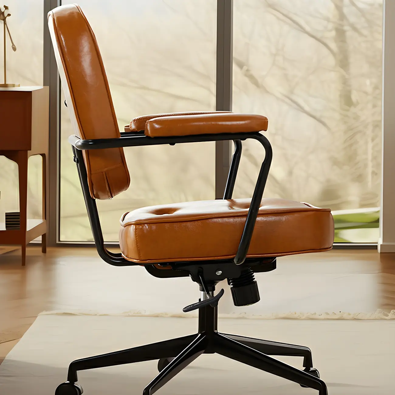 Industrial Leather Upholstered Height Adjustable Swivel Office Chair