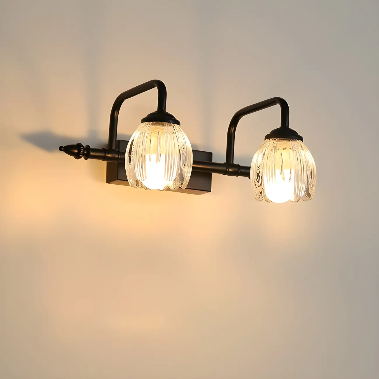 Elegant 3 heads Black Metal Wall Lamp with Crystal Globe