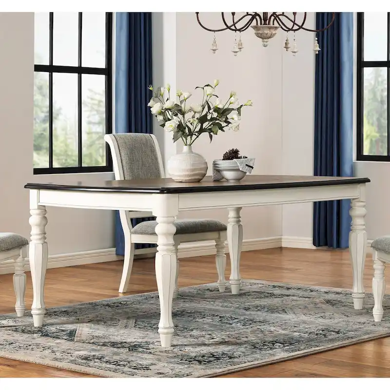 French Country Dining Table, Antique White and Weathered Oak Finish
