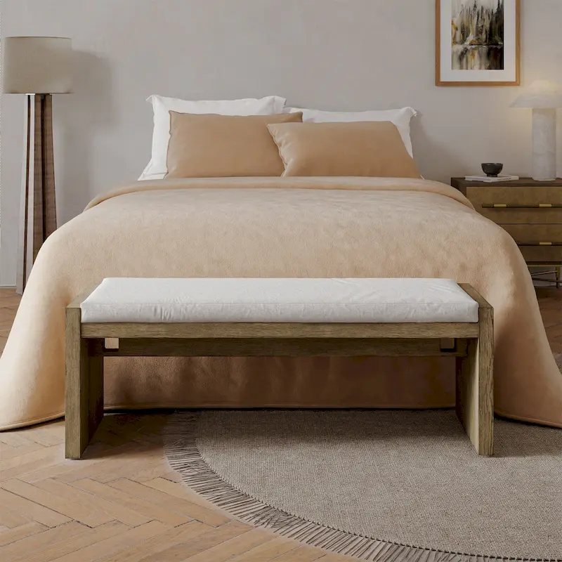 Berta Transitional Solid Wood Upholstered Bench by HULALA HOME