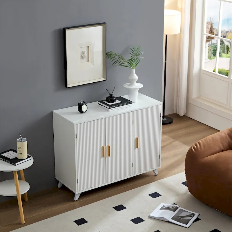 White Wavy Texture Sideboard Cabinet with 2 Doors