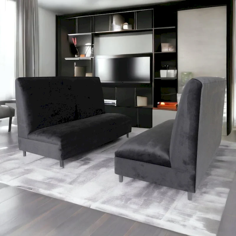 Black Velvet Upholstered Seating Booth with Solid Wood Frame