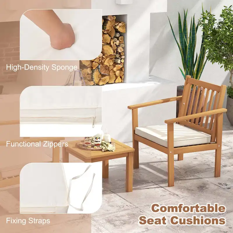 Costway 3 PCS Patio Wood Furniture Set Acacia Wood Chairs & Coffee - See Details