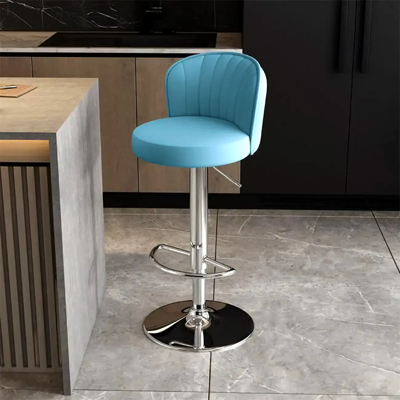 Modern Leather Adjustable Swivel Bar Stools with Back