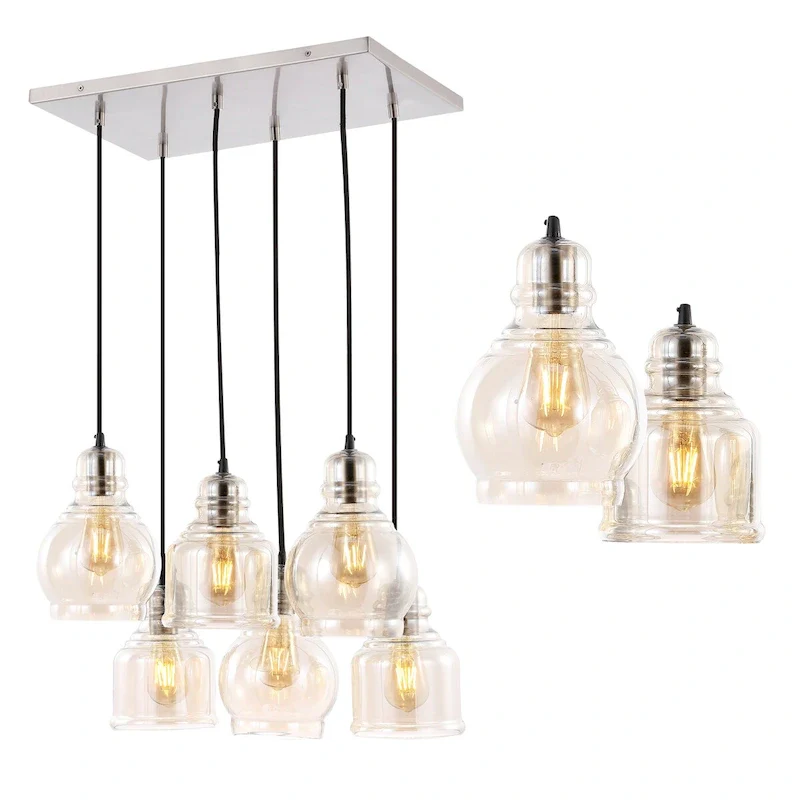 Cooper 18.88  6-Light Bohemian Farmhouse Iron/Glass Cluster LED Pendant, Nickel/Champagne by JONATHAN Y