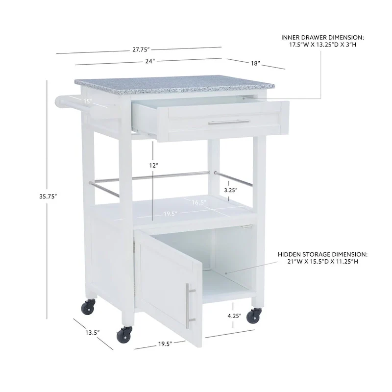 Elaine Mobile Kitchen Cart with Granite Top