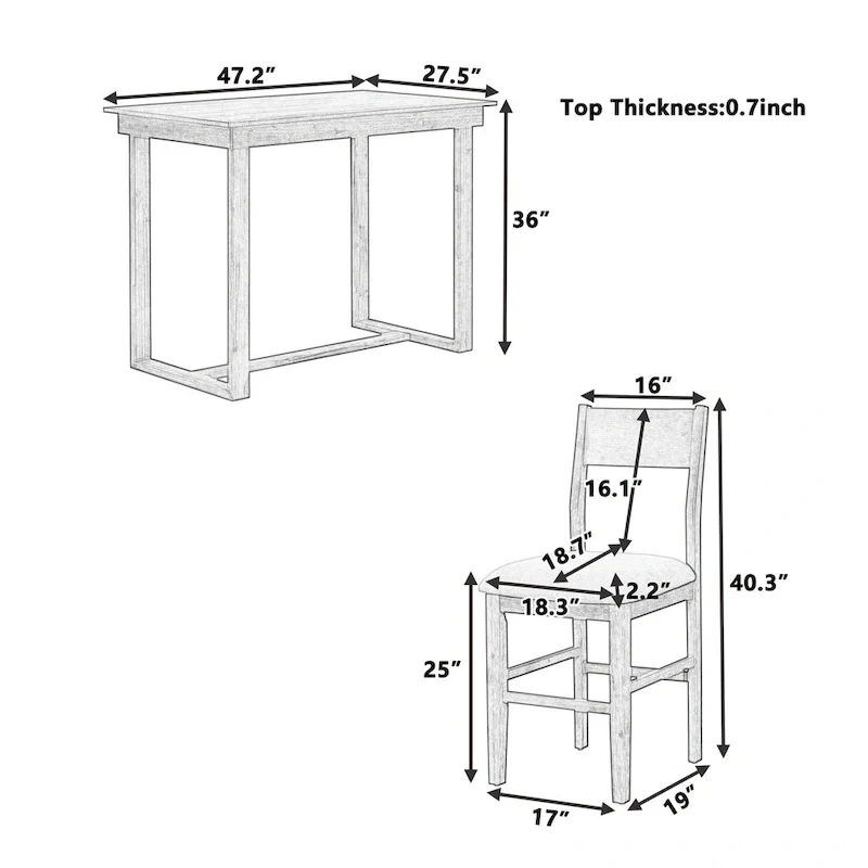 Merax Farmhouse Counter Height 5-Piece Dining Table Set
