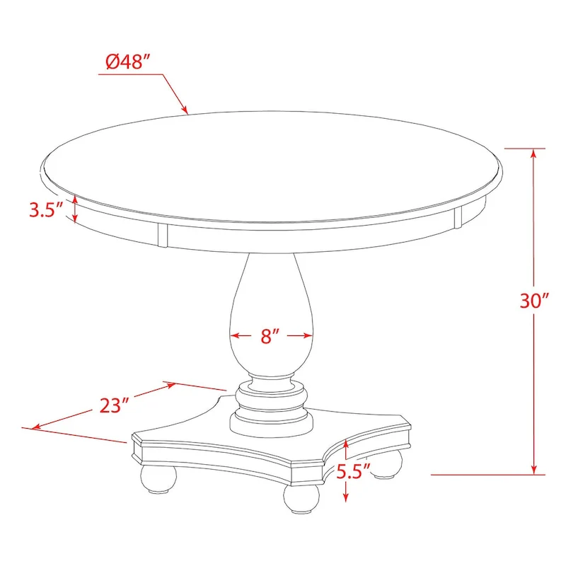 Modern Dining Table - a Round Kitchen Table Top with Pedestal Base, 48x48 Inch