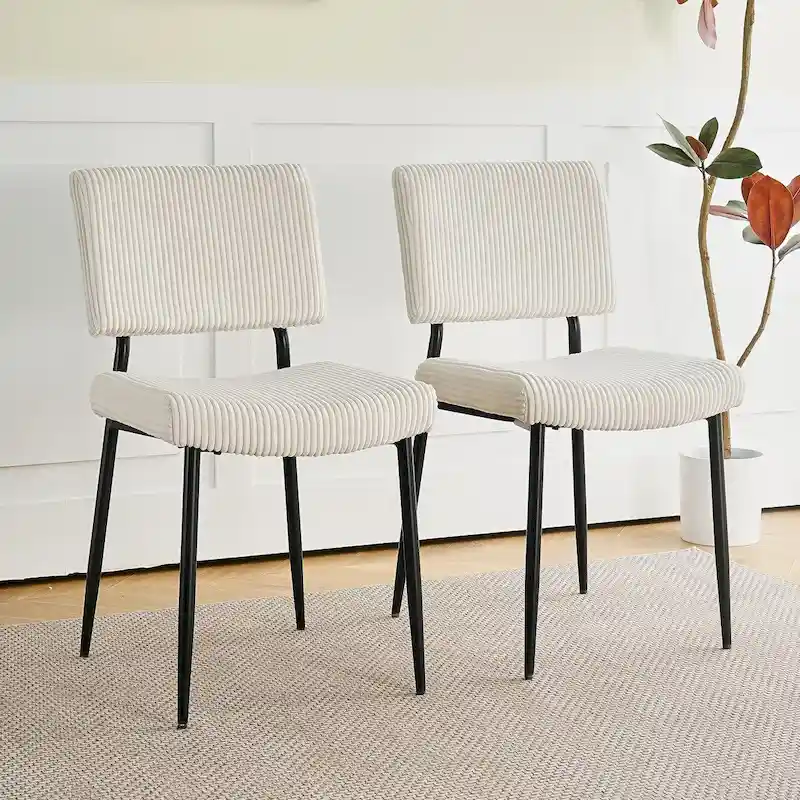 Modern Simple Velvet Dining Chair, Fabric Upholstered, Black Metal Legs