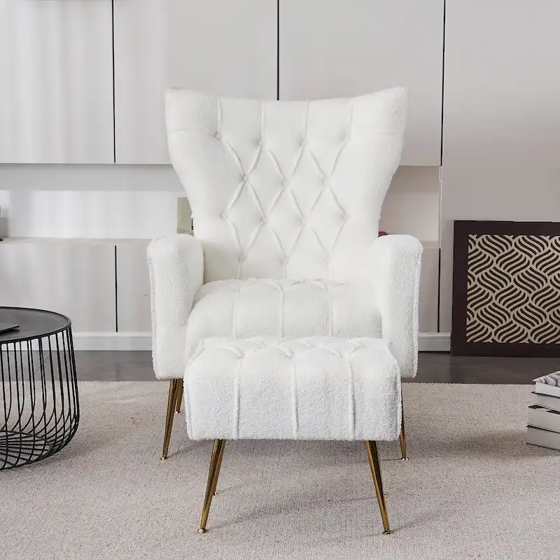 Gray Wingback Accent Chair with Ottoman Set