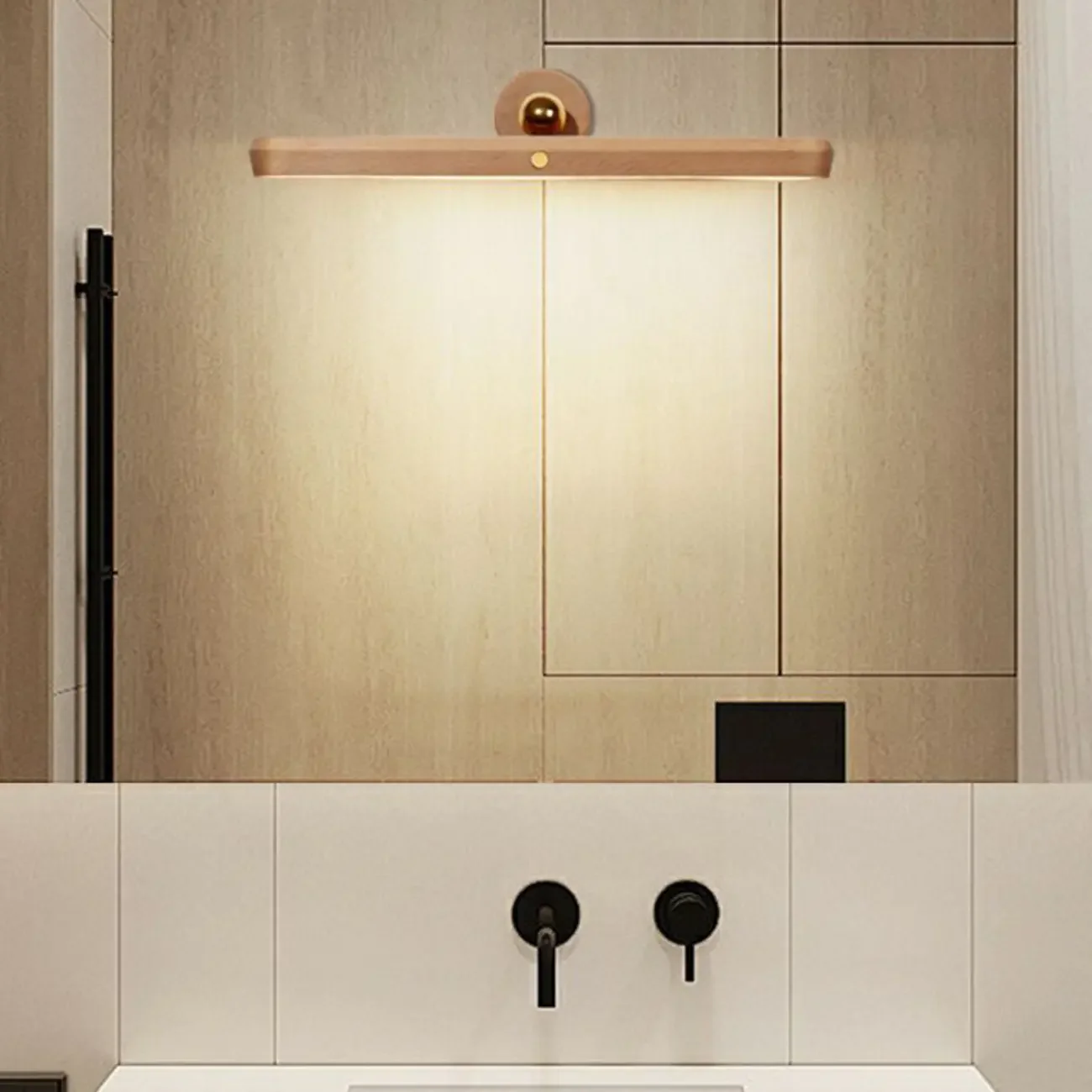 Adjustable Wooden Rectangle LED Vanity Light for Bathroom