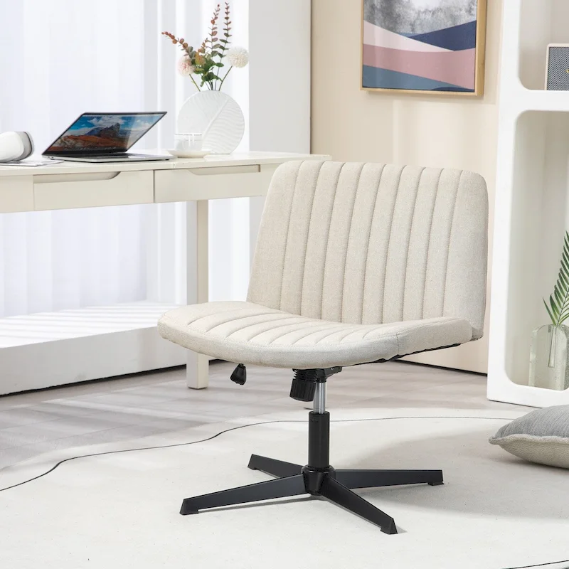 HOMCOM Wide Office Chair, Armless Office Desk Chair, Computer Fabric Vanity Chair with Adjustable Height