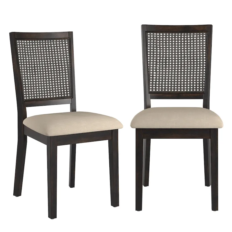 Ronda Beige Linen Rattan Back Dining Chairs (Set of 2)