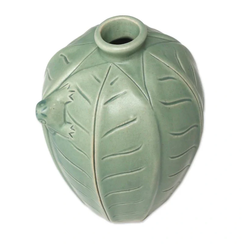NOVICA Handcrafted Ceramic 'Frangipani Frogs' Vases (Indonesia)
