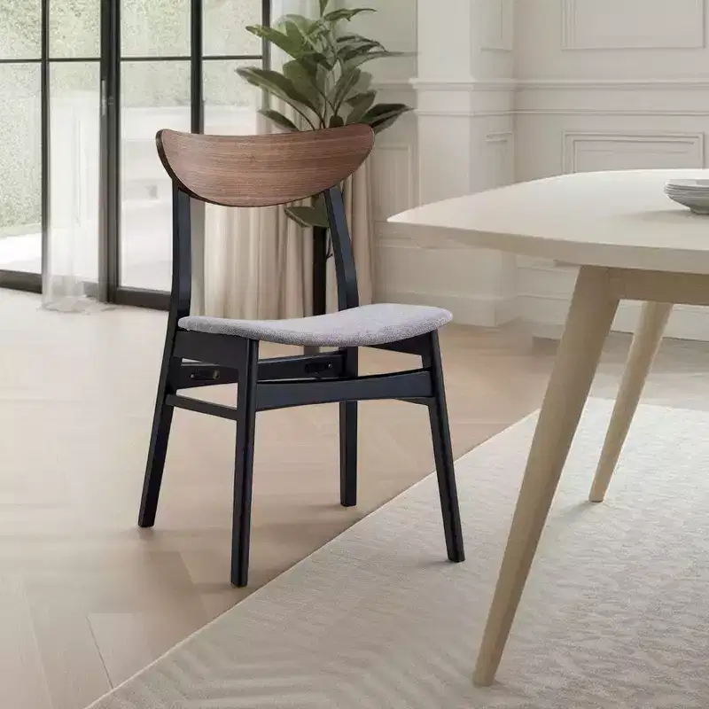 Royal Hampton Dining Side Chair Set of 2, Gray Linen Seat, Scandinavian Black