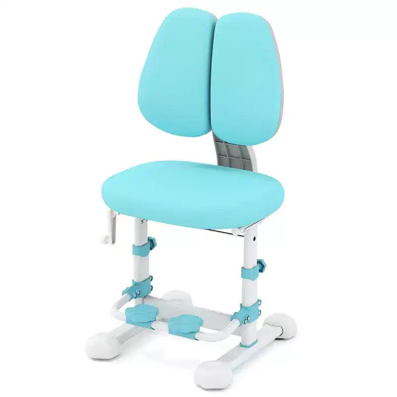 Costway Kids Study Chair with Adjustable Double Backrest, Footrest, Seat Height & Depth Gray/Blue/Pink
