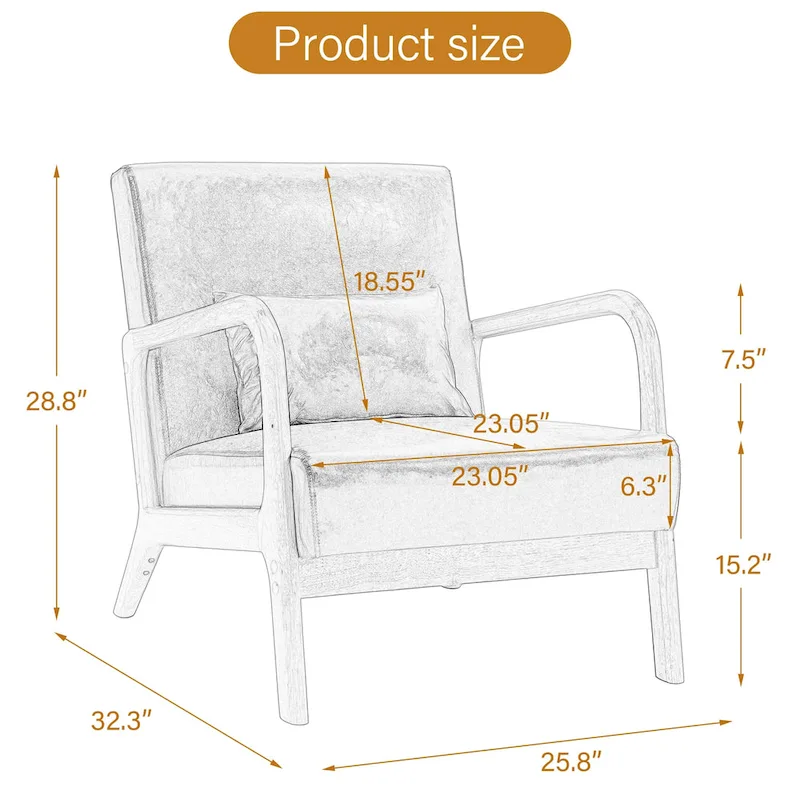 Mid Century Modern Upholstered Accent Chair with Pillow