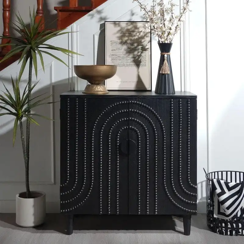Black Wood Storage Cabinet with 2 Doors for Living Room