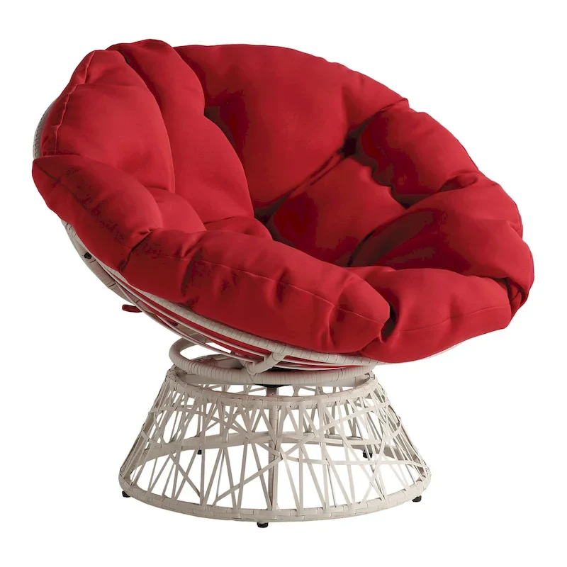 Papasan Chair with Round Pillow Cushion and Cream Wicker Weave