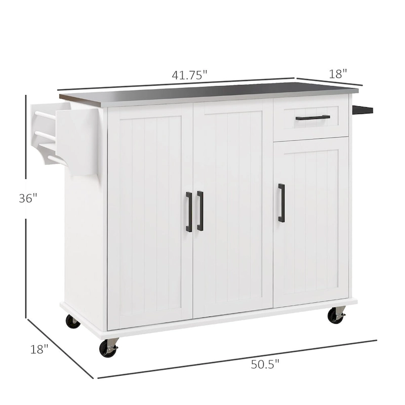 Rolling Kitchen Cart with Drawer, Towel Rack and Adjustable Shelves
