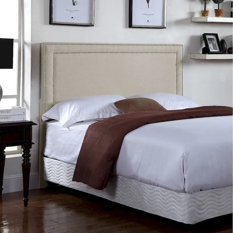 Fabric-upholstered Panel Headboard with Nailhead Trim