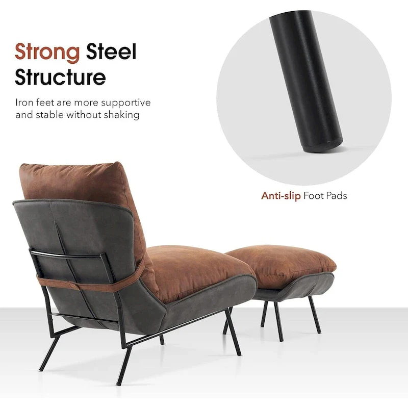 Leathaire Fabric Accent Chair with Ottoman