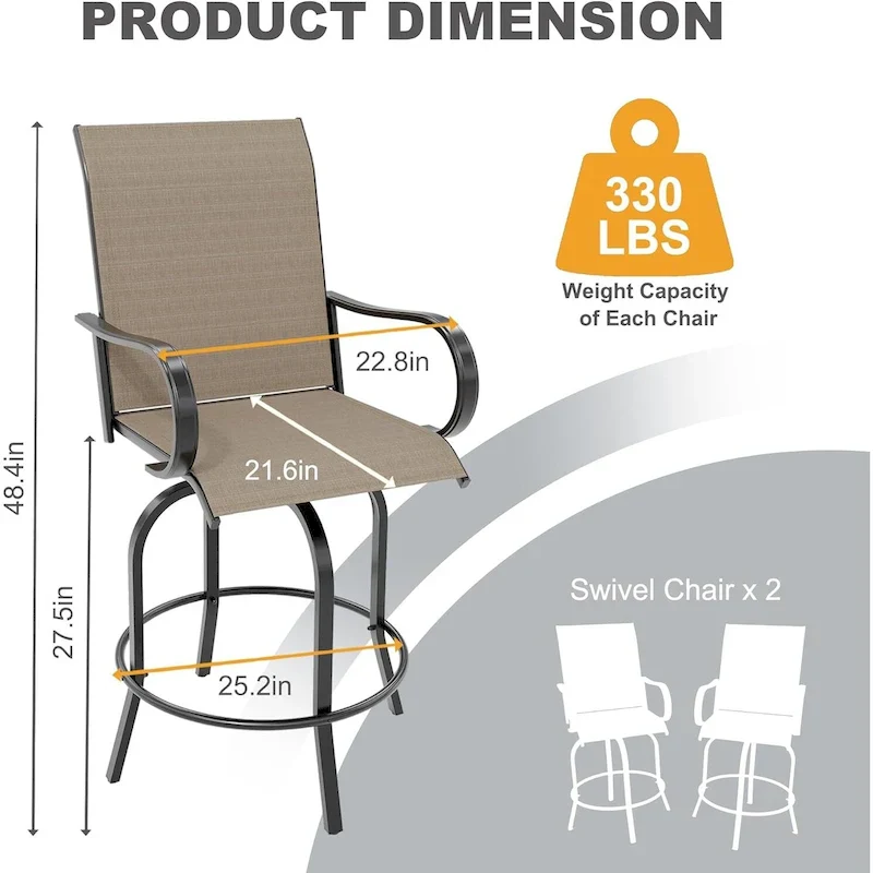 4 PCS Outdoor Swivel Bar Stools Set, All Weather High Back and Armrest Patio Chairs