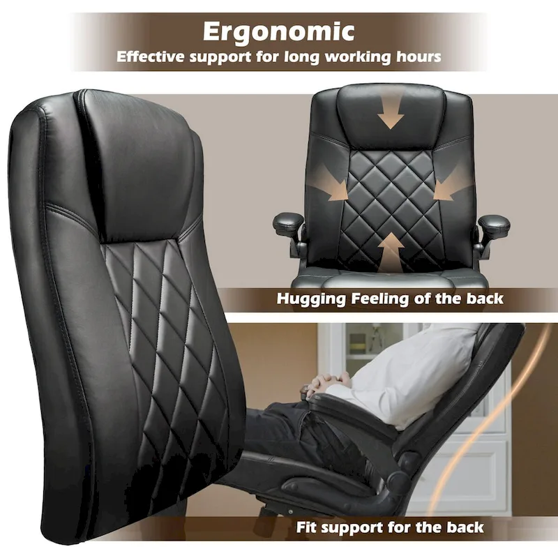 Executive PU Leather Swivel Office Chair with Flip-Up Arms Ergonomic