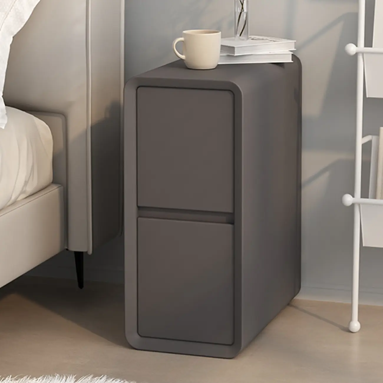 Modern Cream Bedside Table with Two Storage Drawers