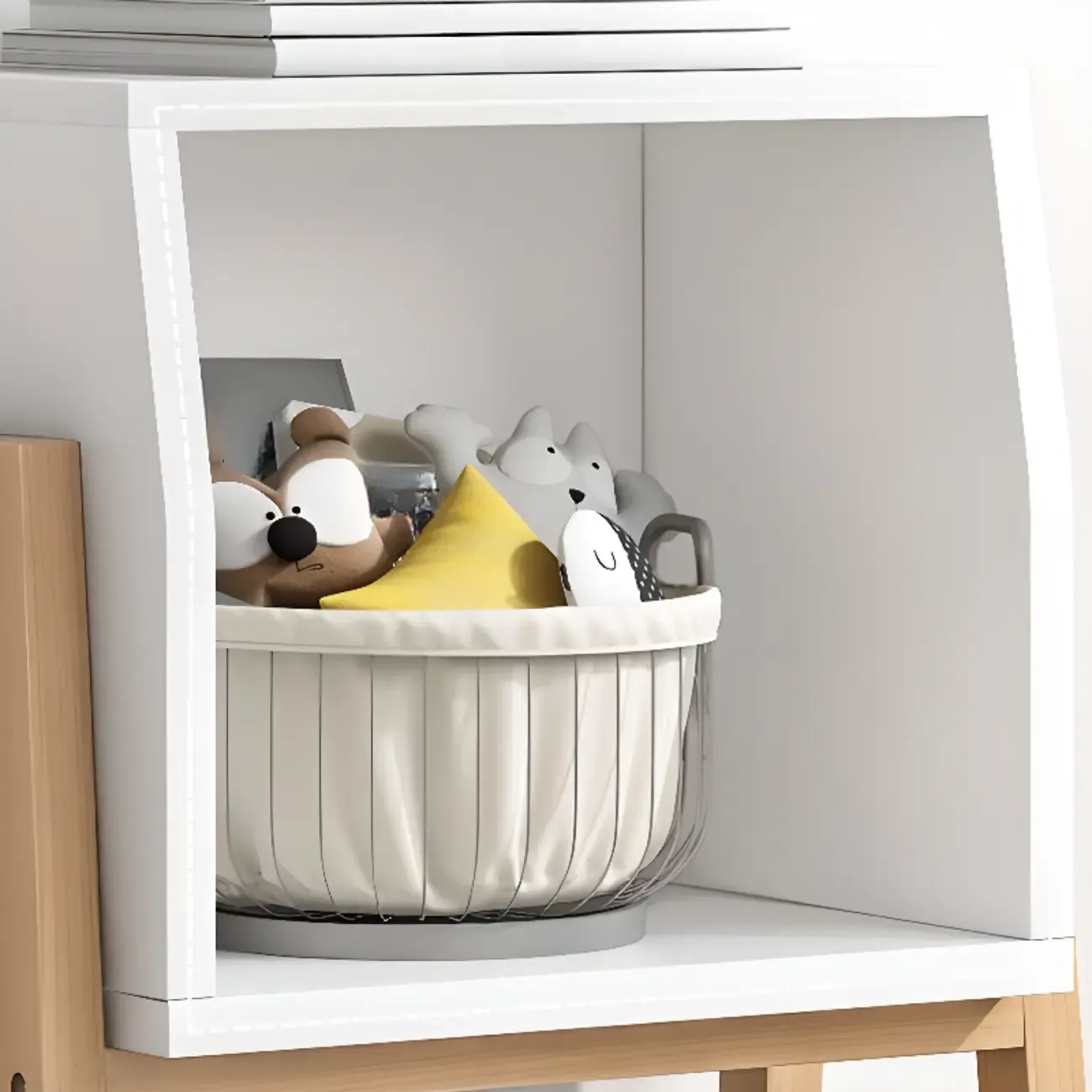 Narrow 2-Tier Natural White Wooden Ladder Bookcase