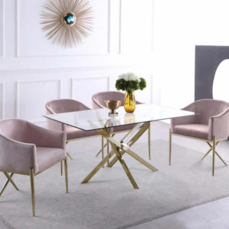 Gold / Silver Star Base Rectangle Glass Dining Table – Seats 4