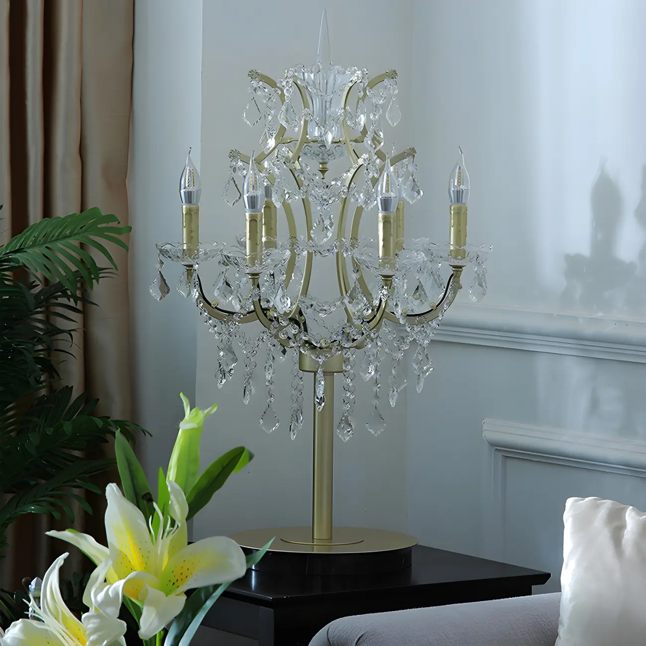 Luxurious 6-Light Gold Candlestick Crystal Table Lamp