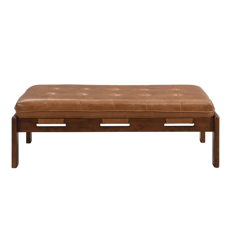 Christopher Knight Home - 48.4 Rectangle Tufted Upholstered Cocktail, Leather Ottoman Coffee Table with Rubber Wood Frame