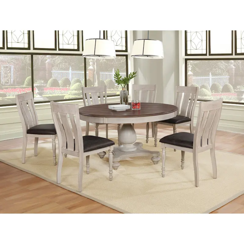 Roundhill Furniture Arch Weathered Oak 5-Piece Dining Set, Round Table with 4 Chairs