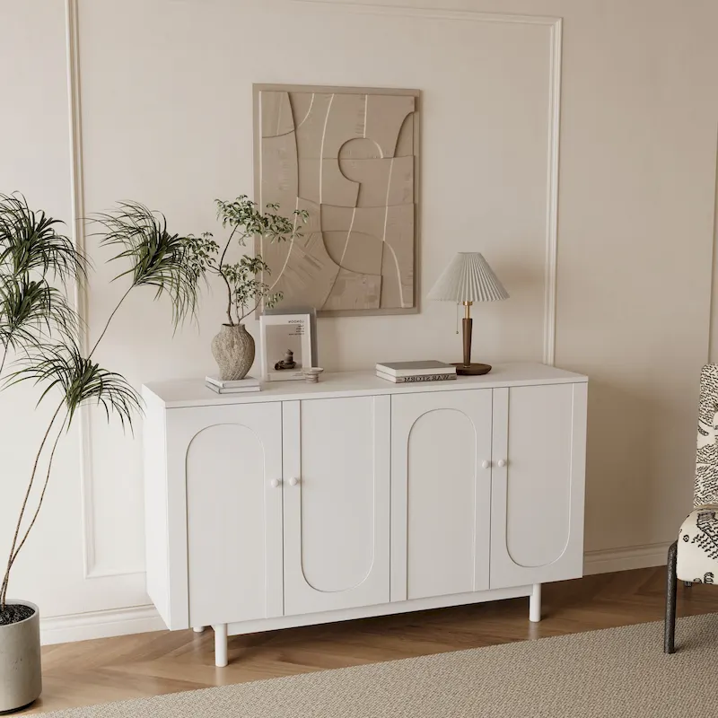 4-Door Intaglio Storage Cabinet with Pine Legs