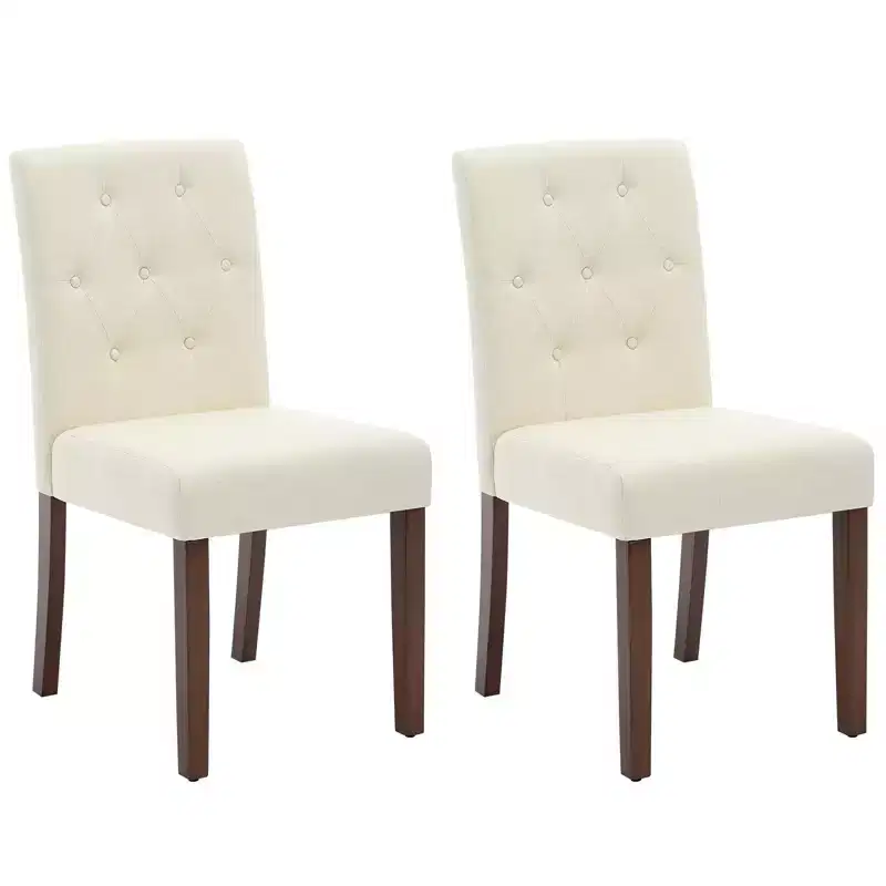 2-Piece Upholstered Dining Chairs Set - Modern Button Tufted Kitchen Chairs with Wood Legs & Padded Seats (Standard Size)