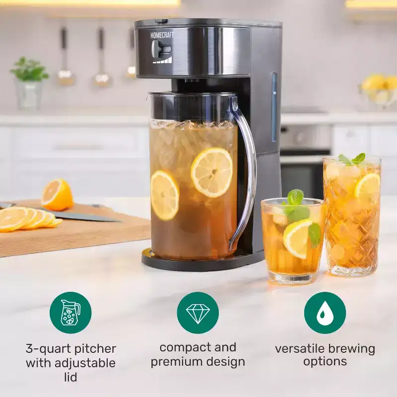 HomeCraft 3-Quart Black Stainless Cafe Iced Coffee and Tea Brewing System