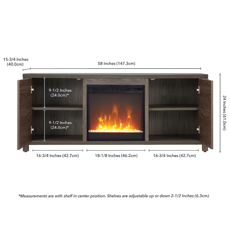 Juniper 58 TV Stand with Crystal Fireplace Insert