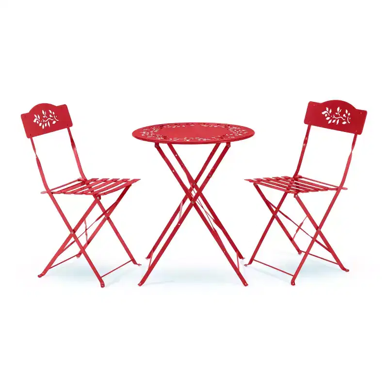 3pc Steel Bistro Set with Folding Table and Chairs Red - Alpine Corporation: Weather-Resistant Outdoor Furniture for Balcony