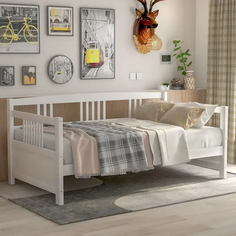 Solid Wood Daybed Frame with Wood Slats – Twin & Full Size