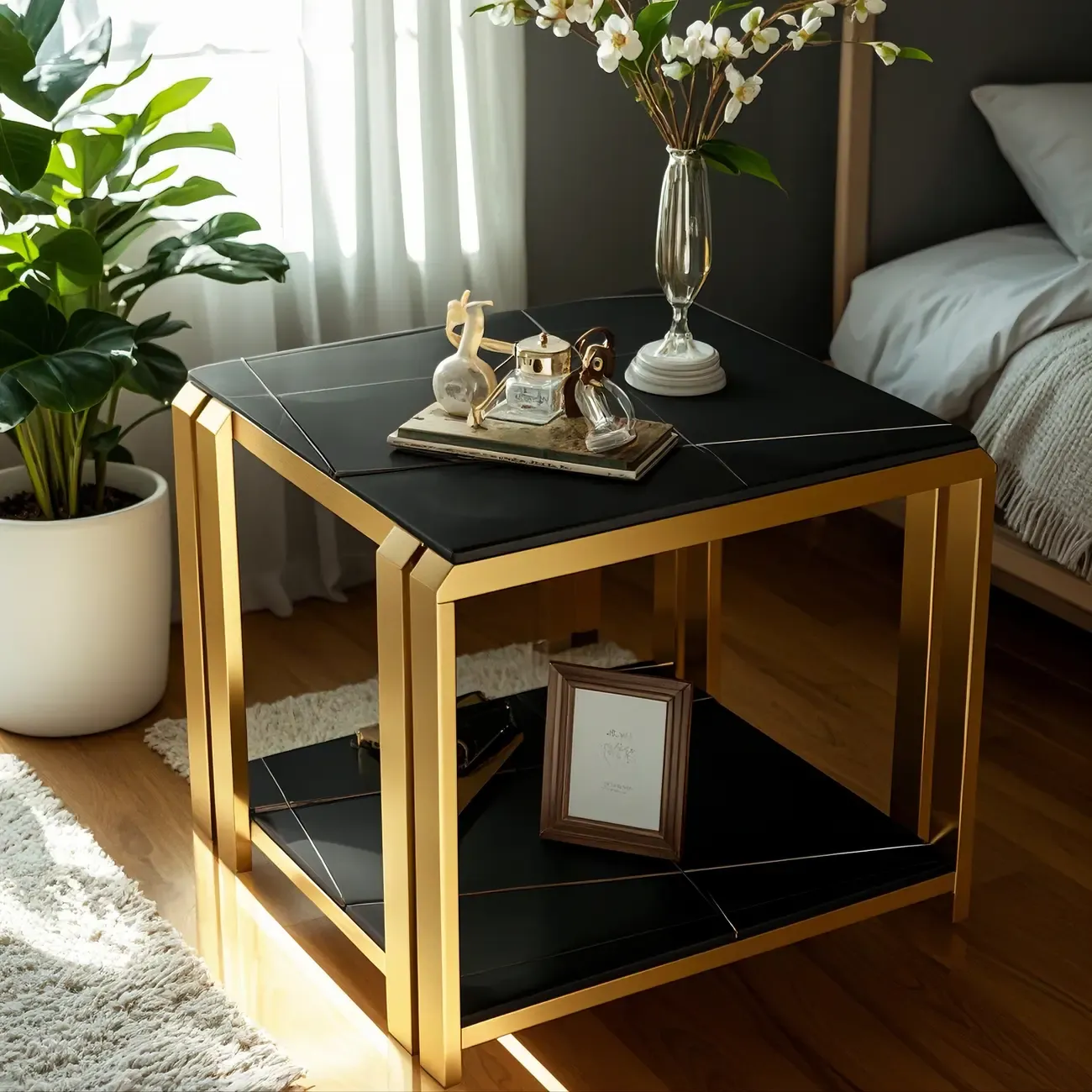 Modern Sintered Stone Square Side Table for Living Room