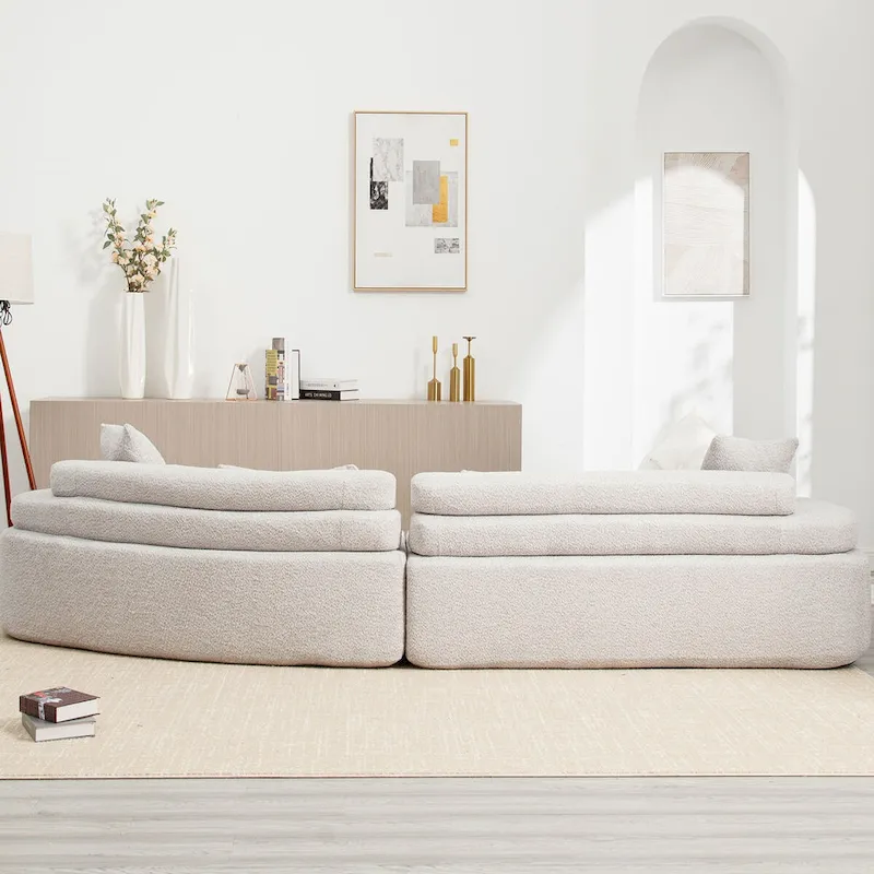 Modern Boucle 4-Seater Upholstered Sectional Sofa with 4 Pillows